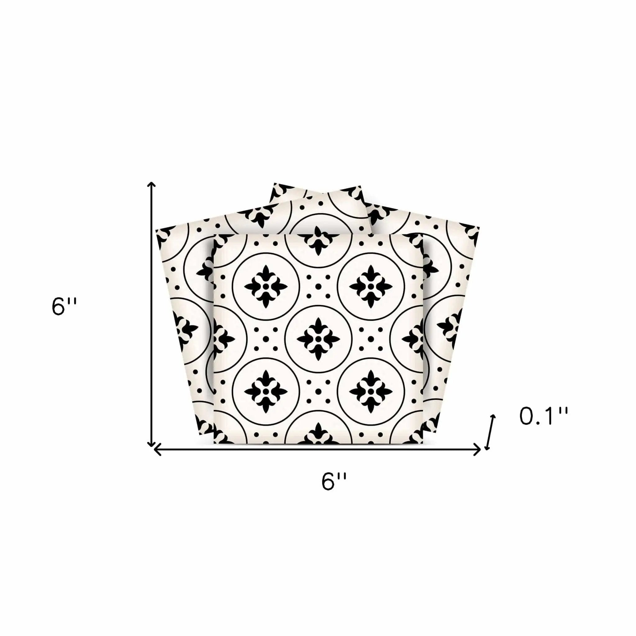 6" X 6" Black and White Rosa Peel and Stick Removable Tiles - Homeroots - Flyclothing LLC