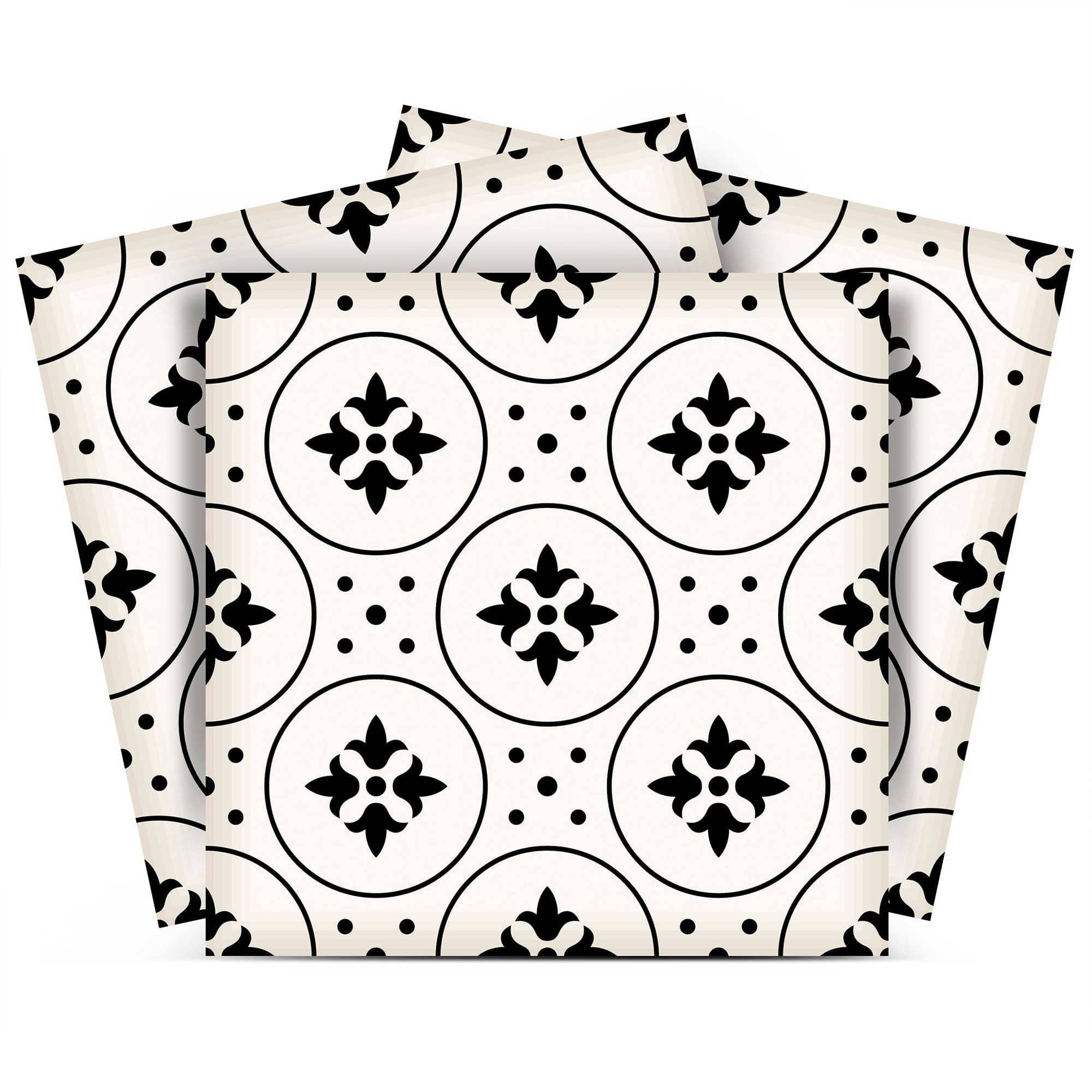 7" X 7" Black and White Rosa Peel and Stick Removable Tiles - Homeroots