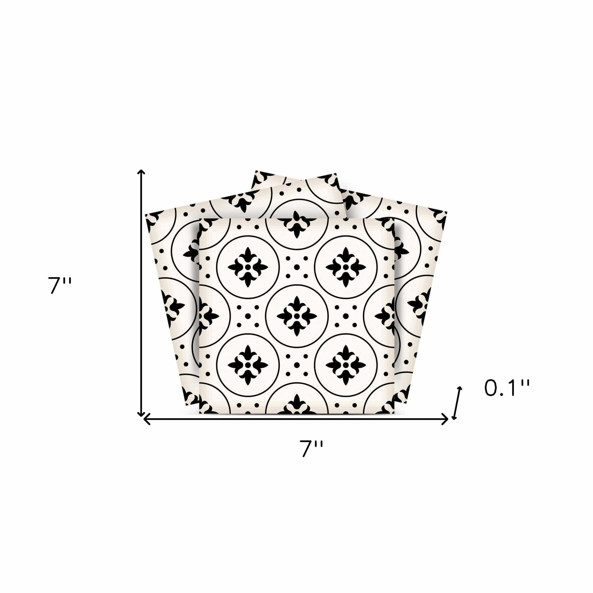 7" X 7" Black and White Rosa Peel and Stick Removable Tiles - Homeroots - Flyclothing LLC