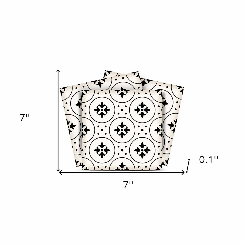 7" X 7" Black and White Rosa Peel and Stick Removable Tiles - Homeroots