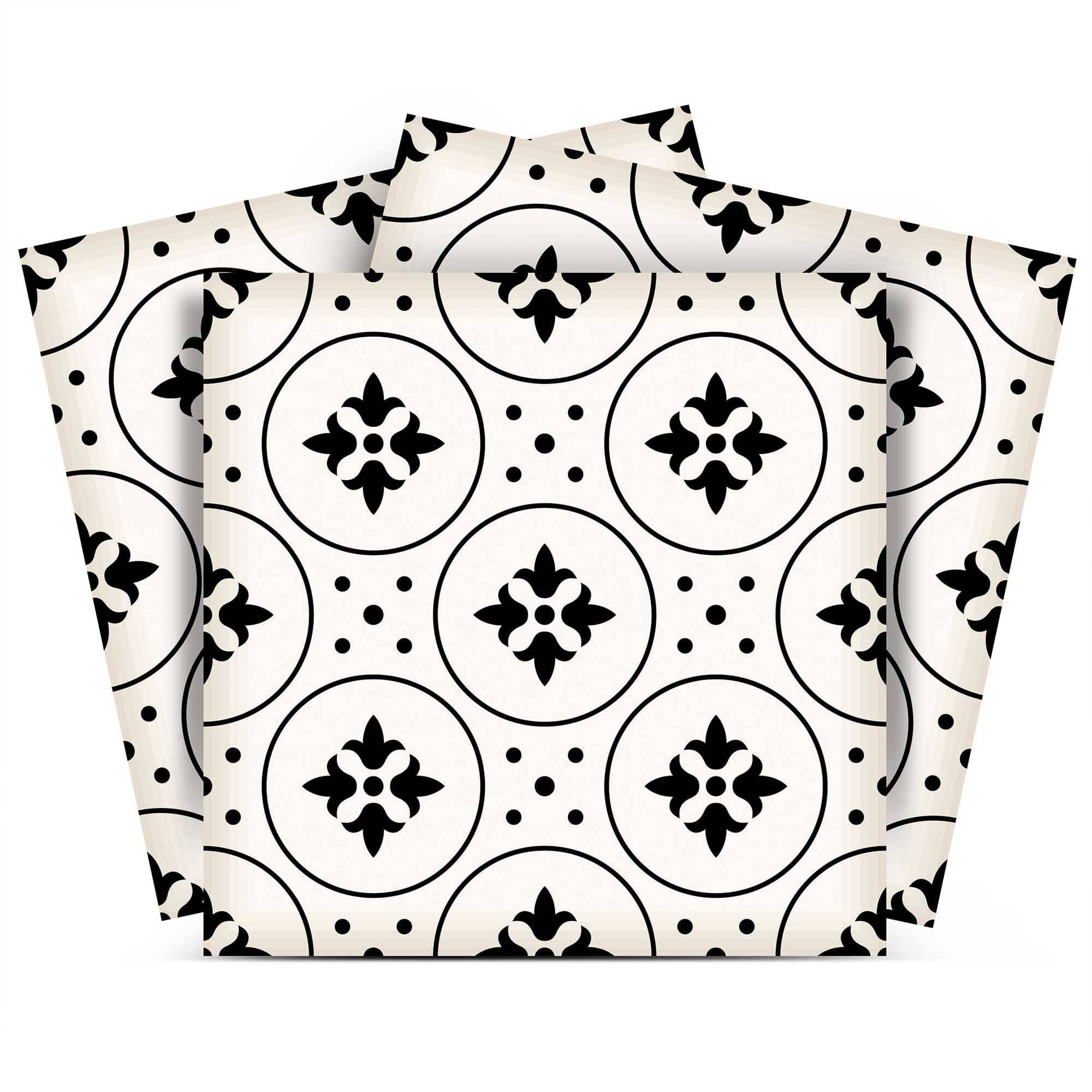 7" X 7" Black and White Rosa Peel and Stick Removable Tiles - Homeroots