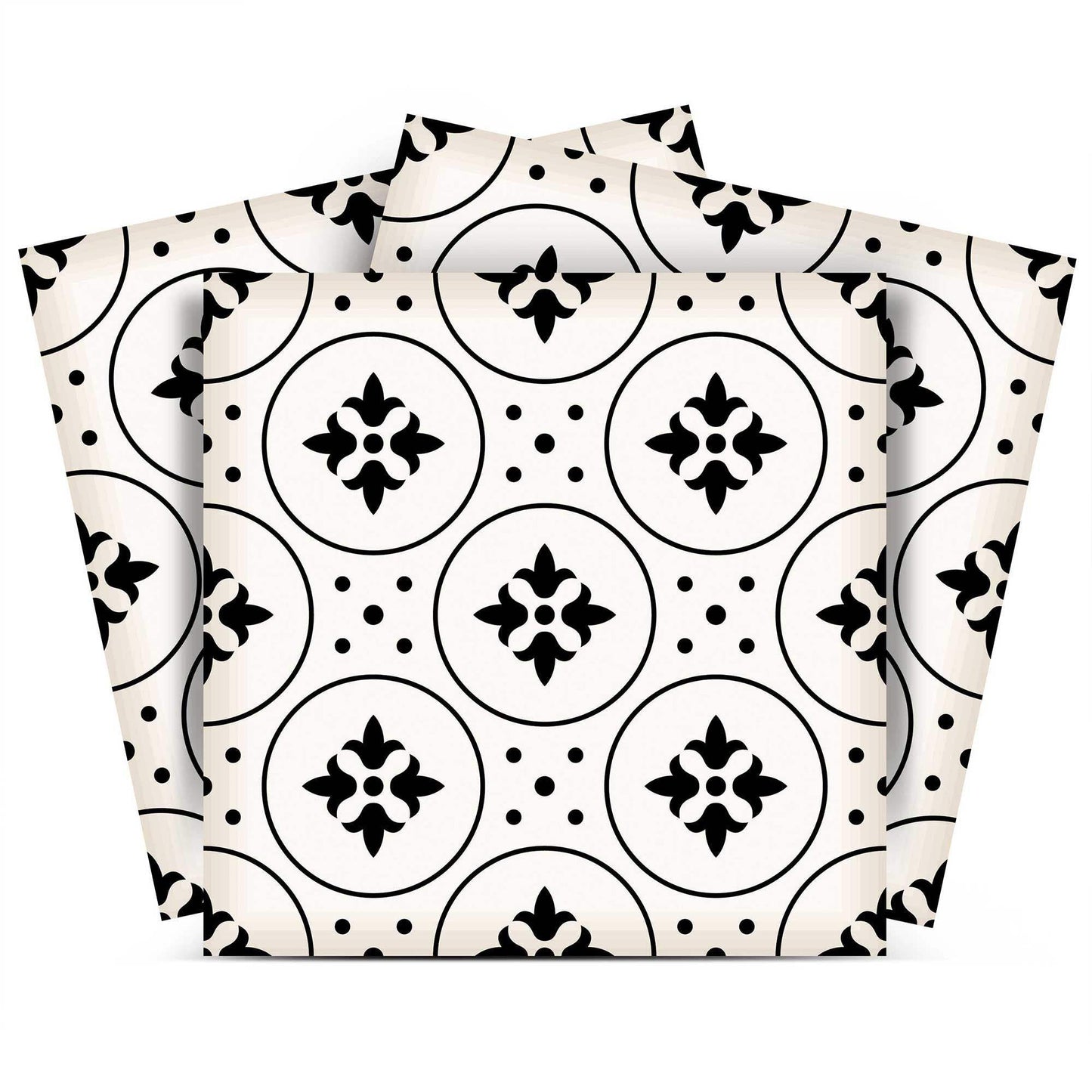 7" X 7" Black and White Rosa Peel and Stick Removable Tiles - Homeroots - Flyclothing LLC