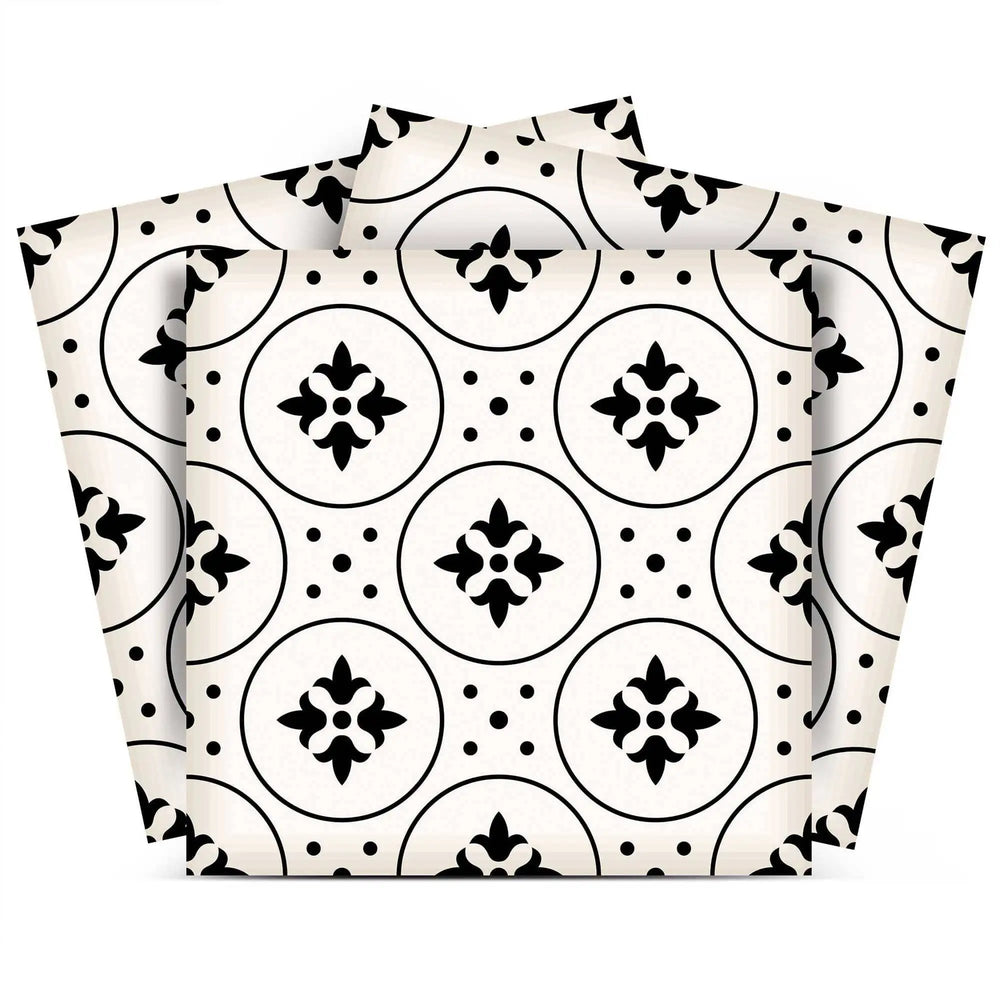 7" X 7" Black and White Rosa Peel and Stick Removable Tiles - Homeroots