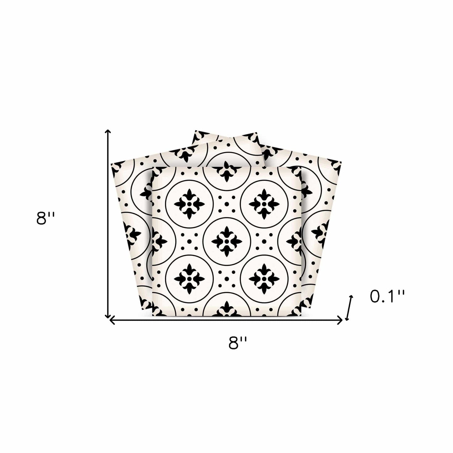 8" X 8" Black and White Rosa Peel and Stick Removable Tiles - Homeroots - Flyclothing LLC
