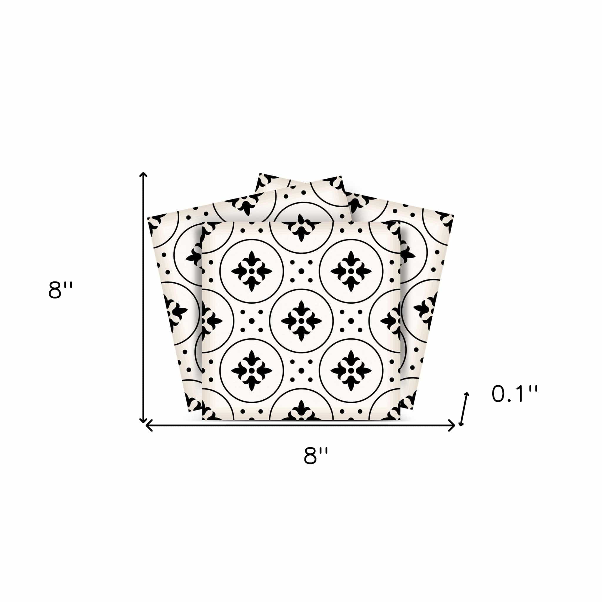 8" X 8" Black and White Rosa Peel and Stick Removable Tiles - Homeroots - Flyclothing LLC
