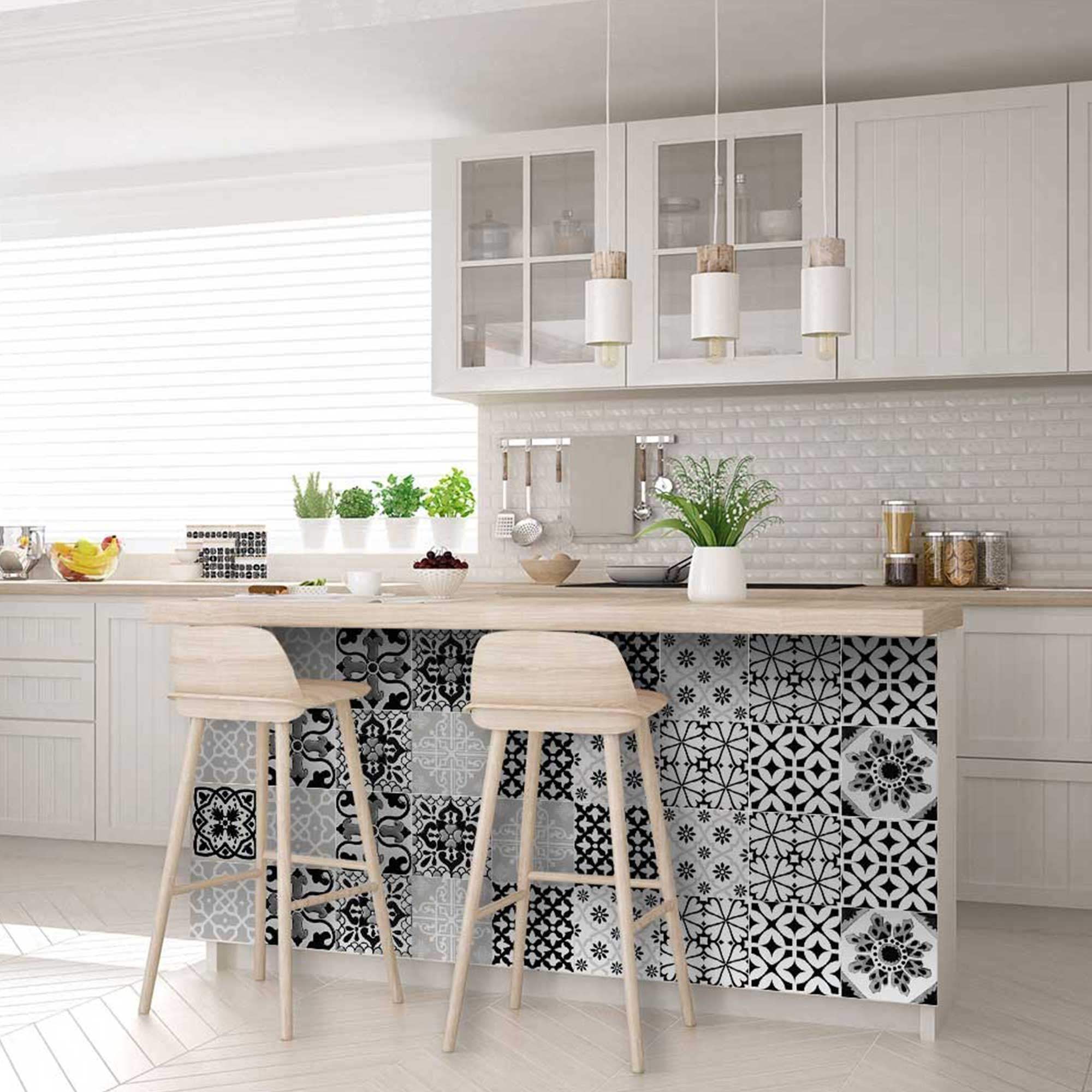4" X 4" Black White and Gray Bella Peel and Stick Tiles - Homeroots - Flyclothing LLC