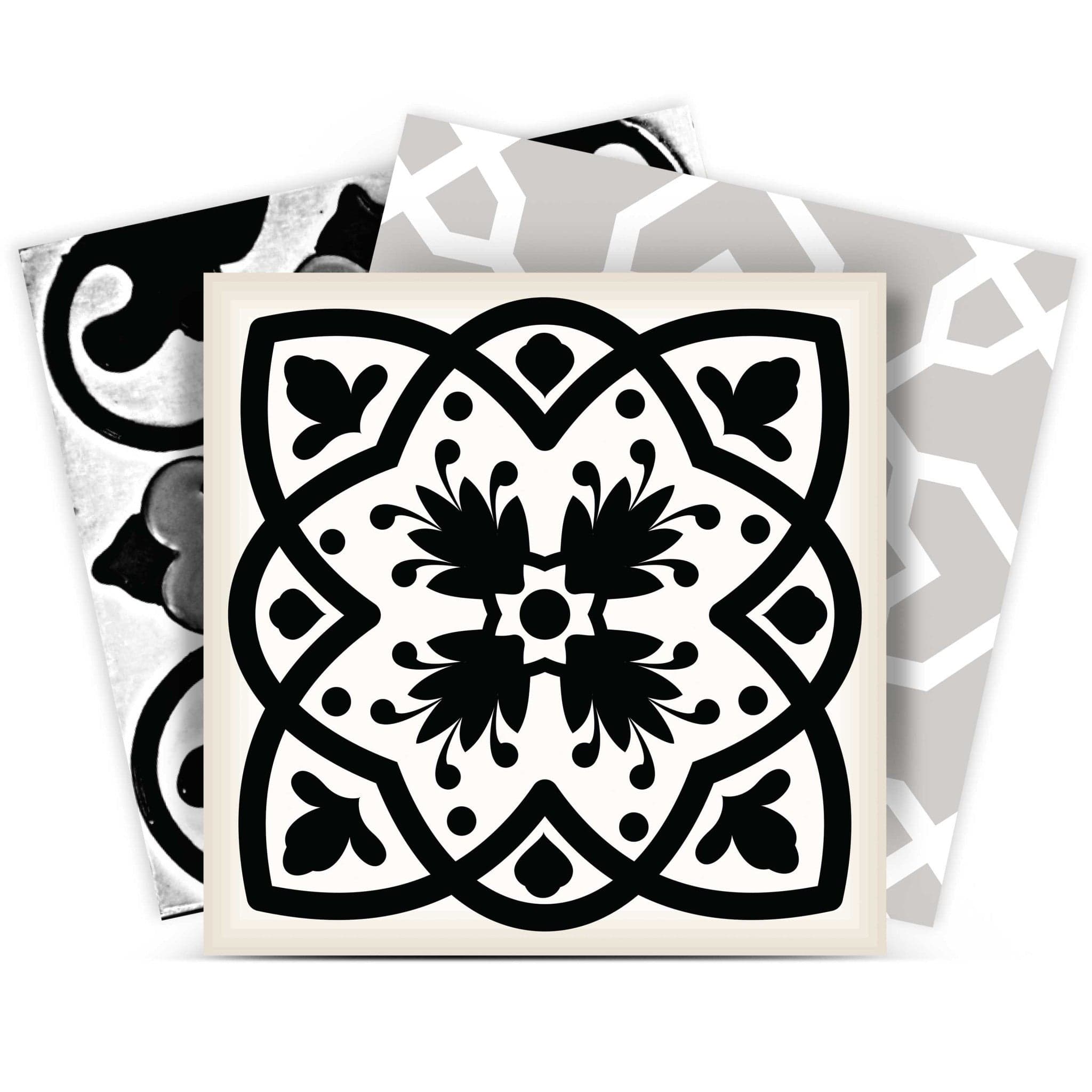 6" X 6" Black White and Gray Bella Peel and Stick Tiles - Homeroots
