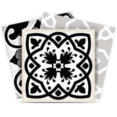 6" X 6" Black White and Gray Bella Peel and Stick Tiles - Homeroots