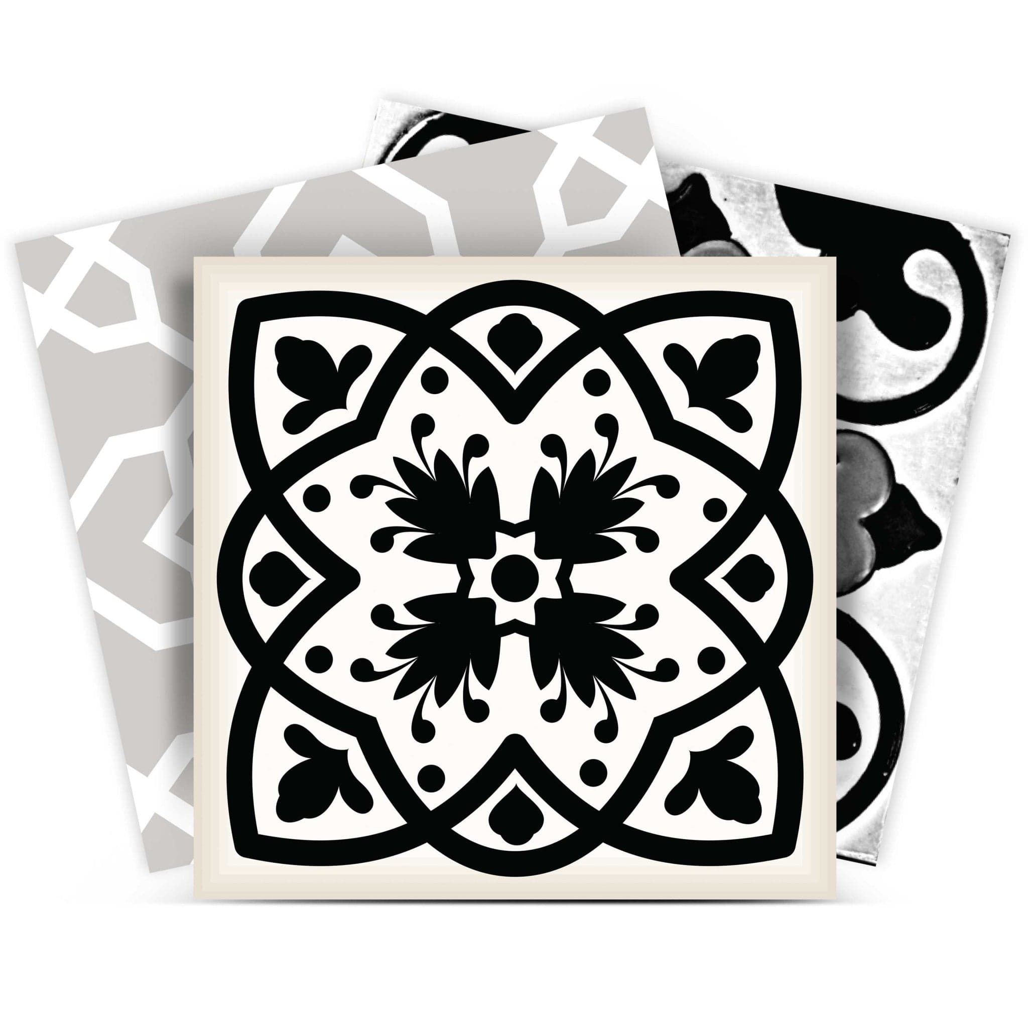 7" X 7" Black White and Gray Bella Peel and Stick Tiles - Homeroots