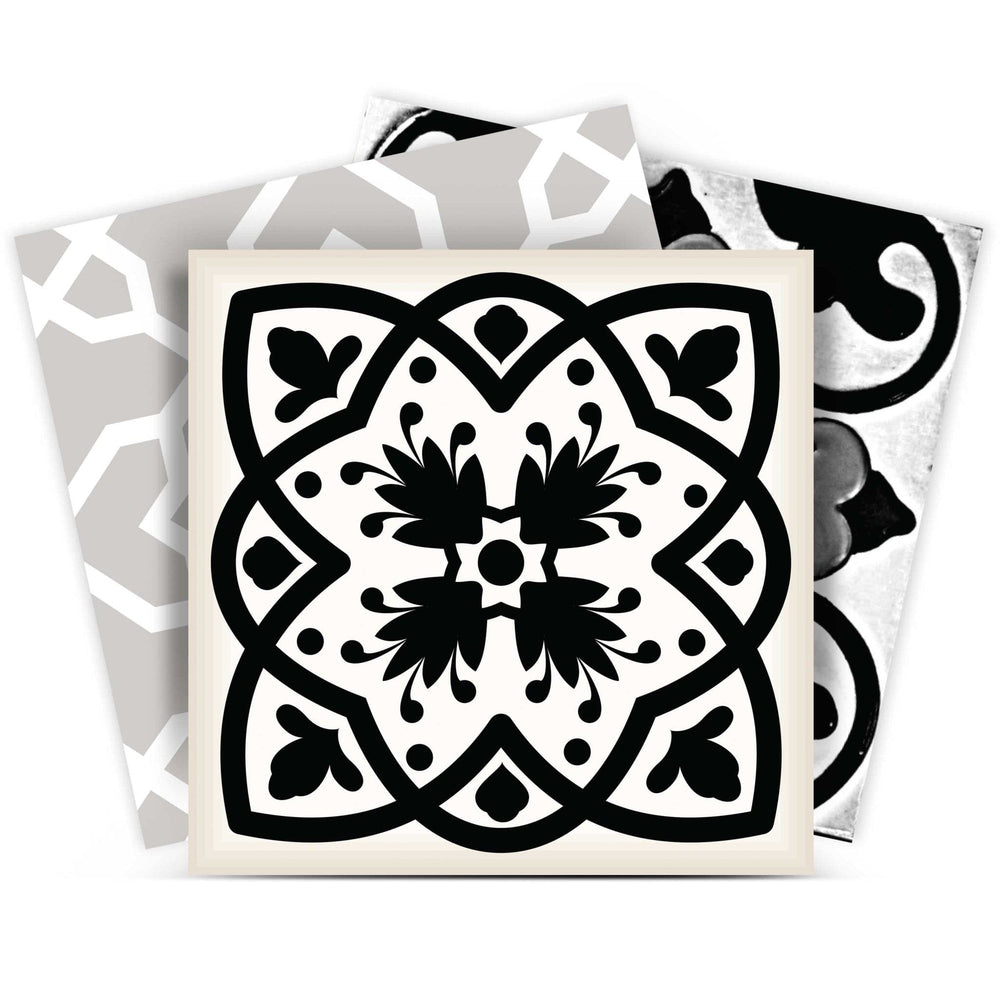 7" X 7" Black White and Gray Bella Peel and Stick Tiles - Homeroots