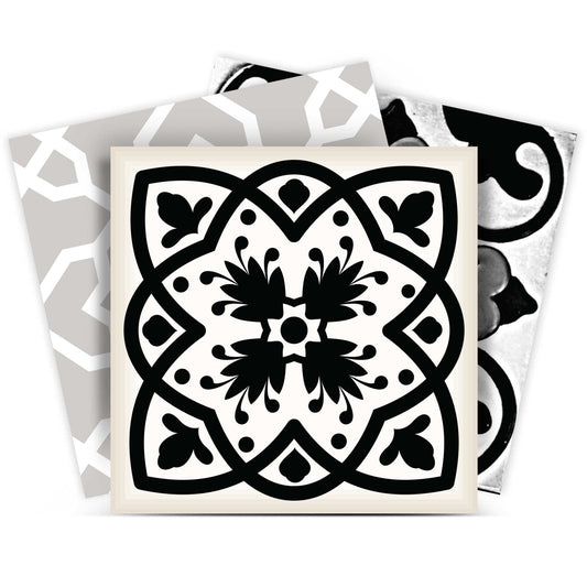 7" X 7" Black White and Gray Bella Peel and Stick Tiles - Homeroots