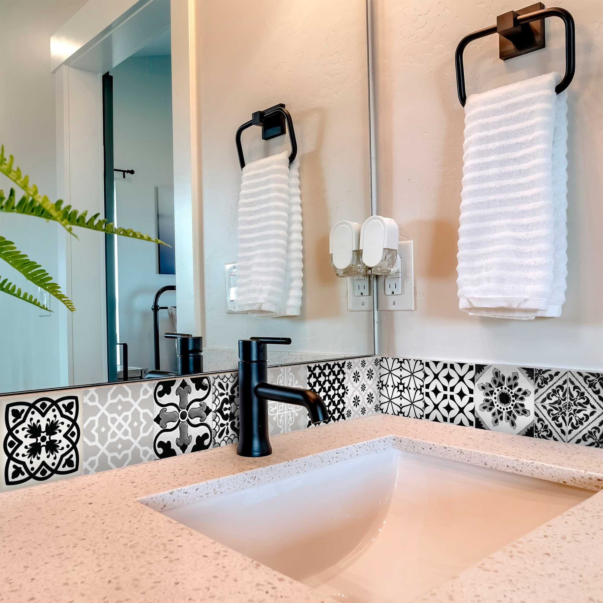 7" X 7" Black White and Gray Bella Peel and Stick Tiles - Homeroots