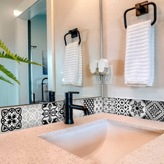 7" X 7" Black White and Gray Bella Peel and Stick Tiles - Homeroots