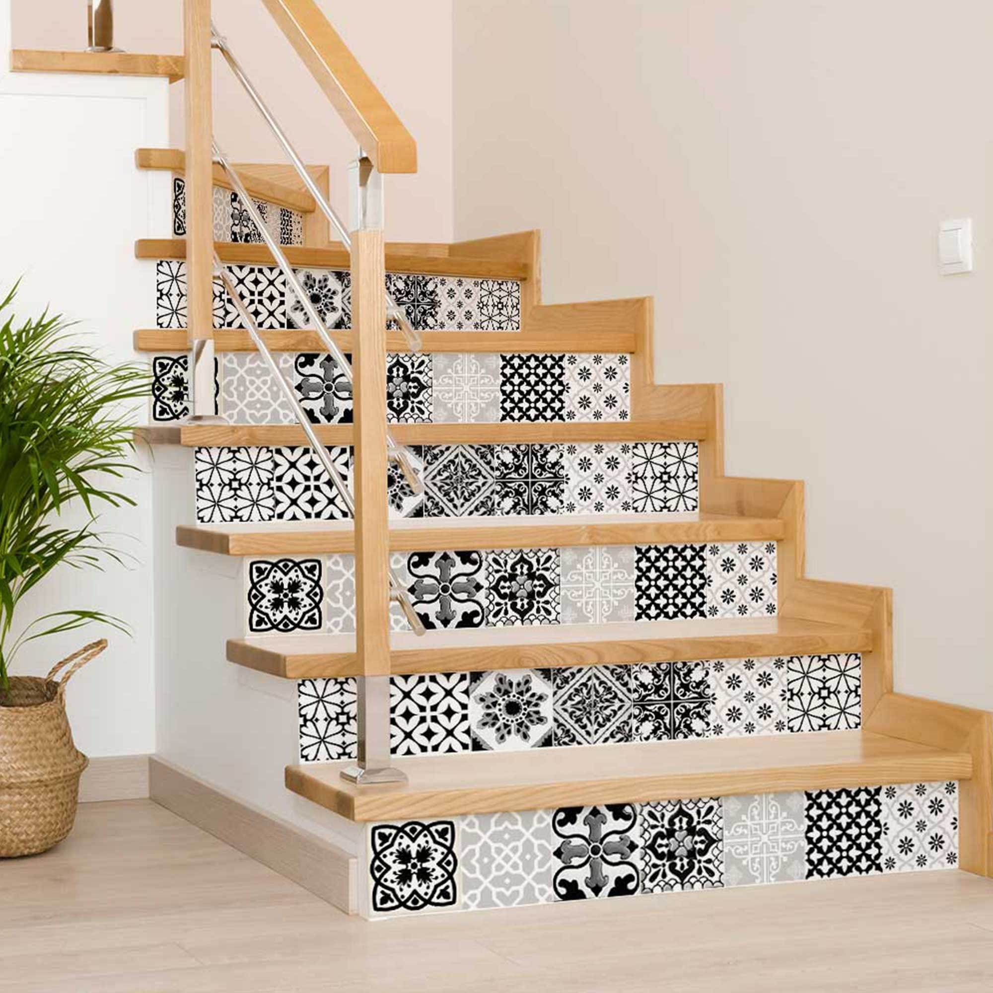 7" X 7" Black White and Gray Bella Peel and Stick Tiles - Homeroots - Flyclothing LLC