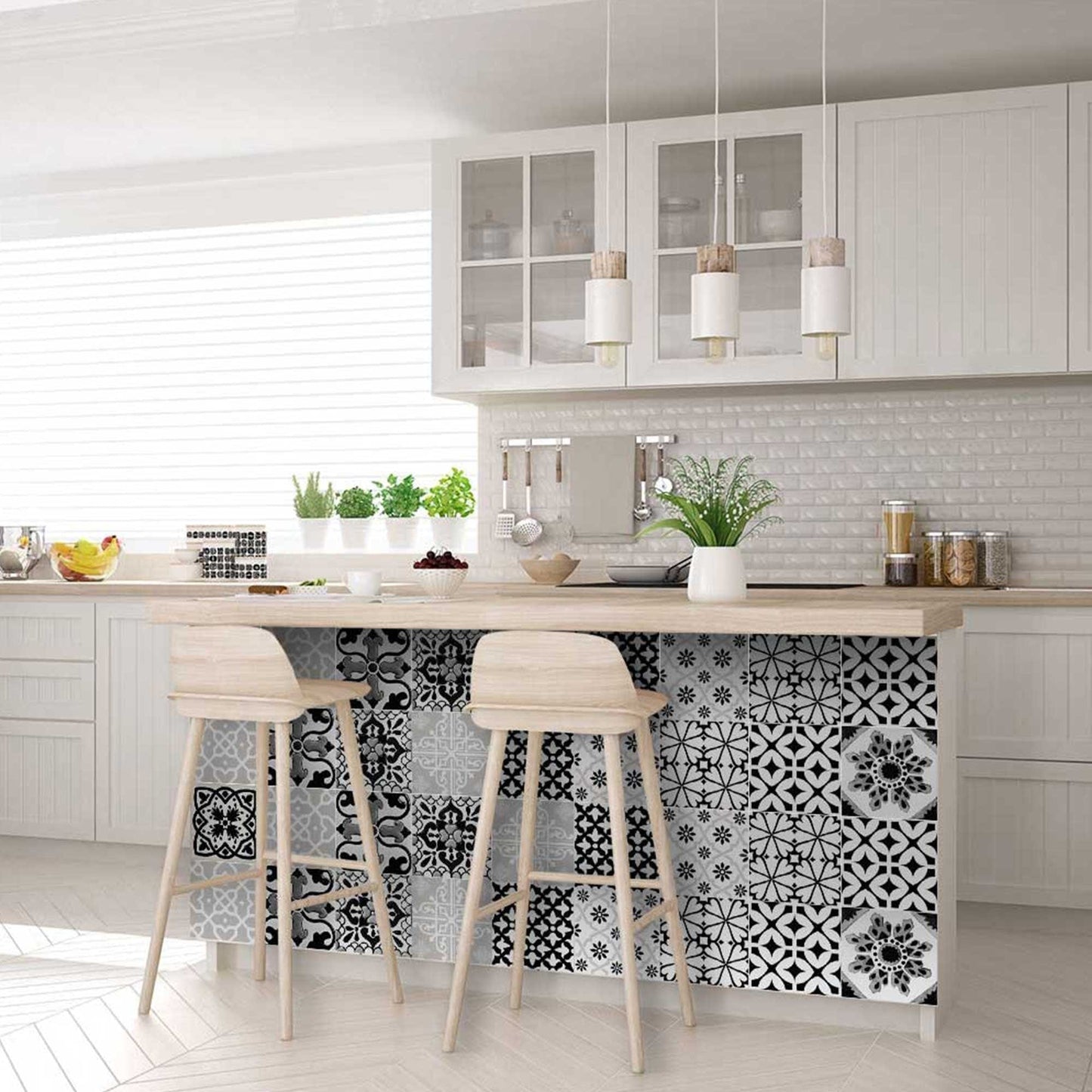 7" X 7" Black White and Gray Bella Peel and Stick Tiles - Homeroots - Flyclothing LLC