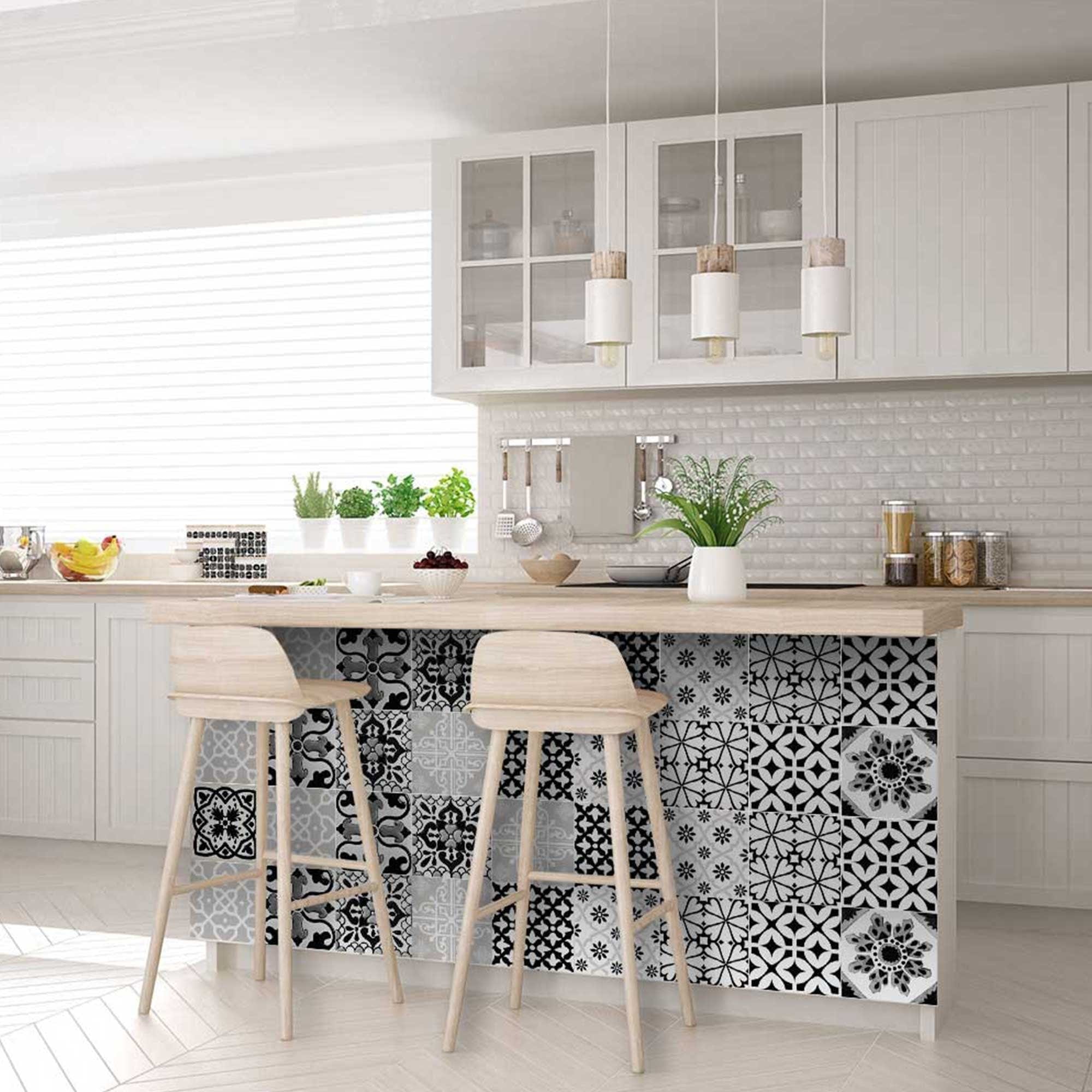 7" X 7" Black White and Gray Bella Peel and Stick Tiles - Homeroots - Flyclothing LLC