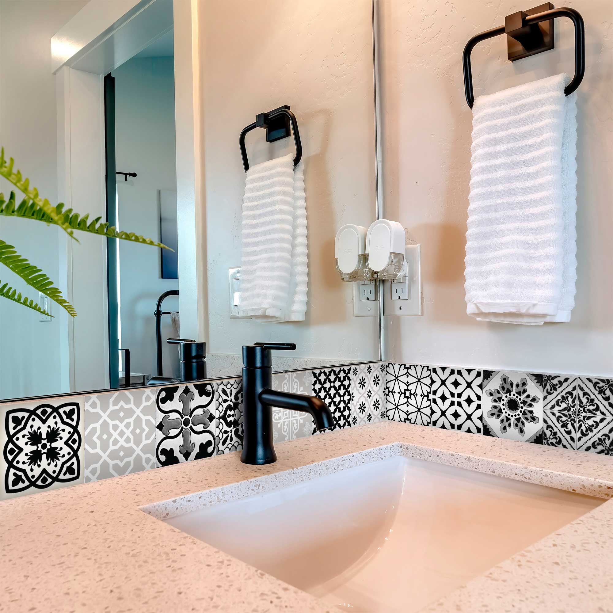 8" X 8" Black White and Gray Bella Peel and Stick Tiles