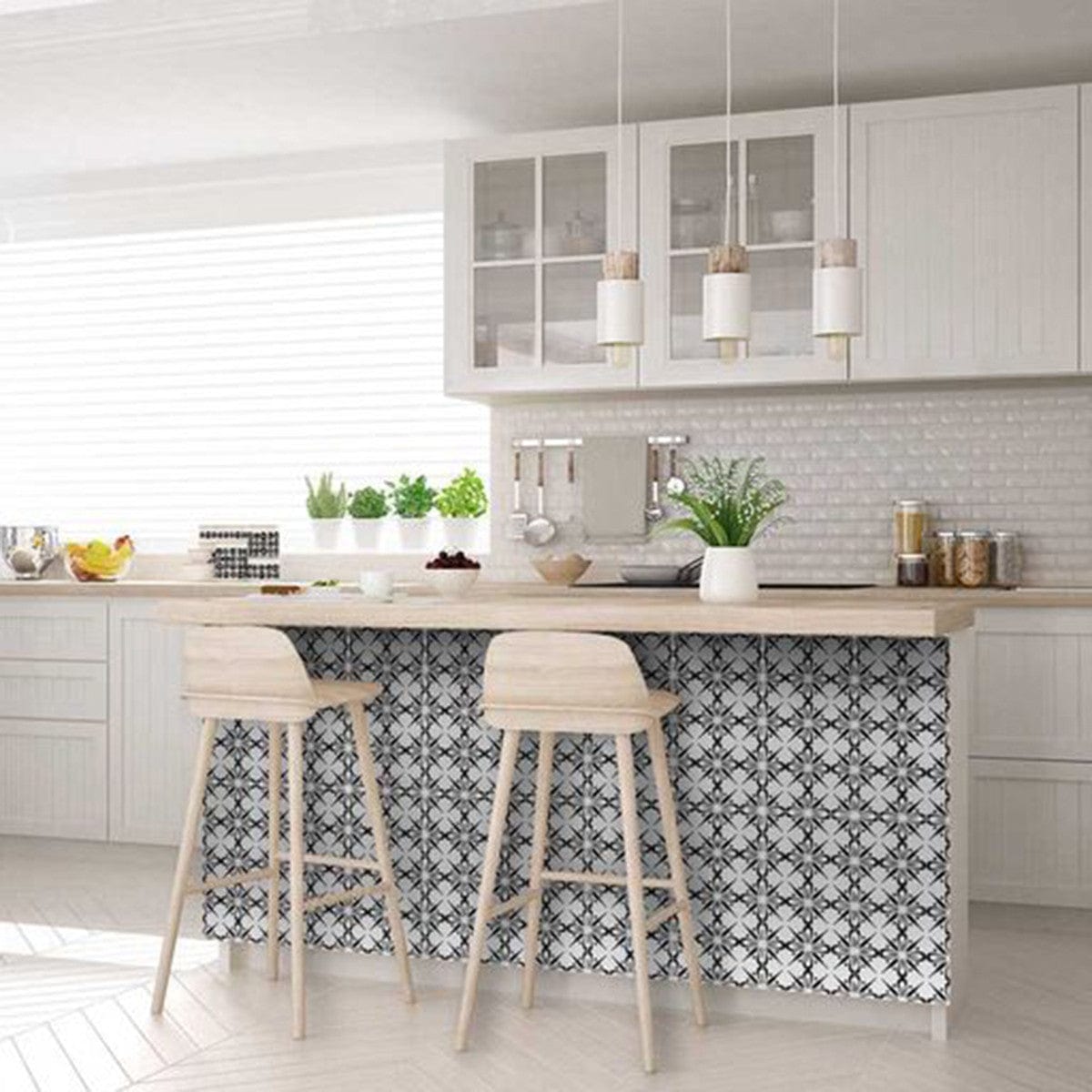 6" X 6" Black and White Quattra Peel and Stick Removable Tiles - Homeroots - Flyclothing LLC