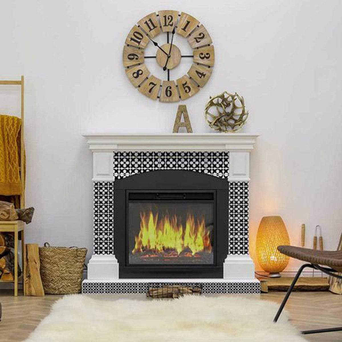 6" X 6" Black and White Medeci Peel and Stick Removable Tiles - Homeroots - Flyclothing LLC