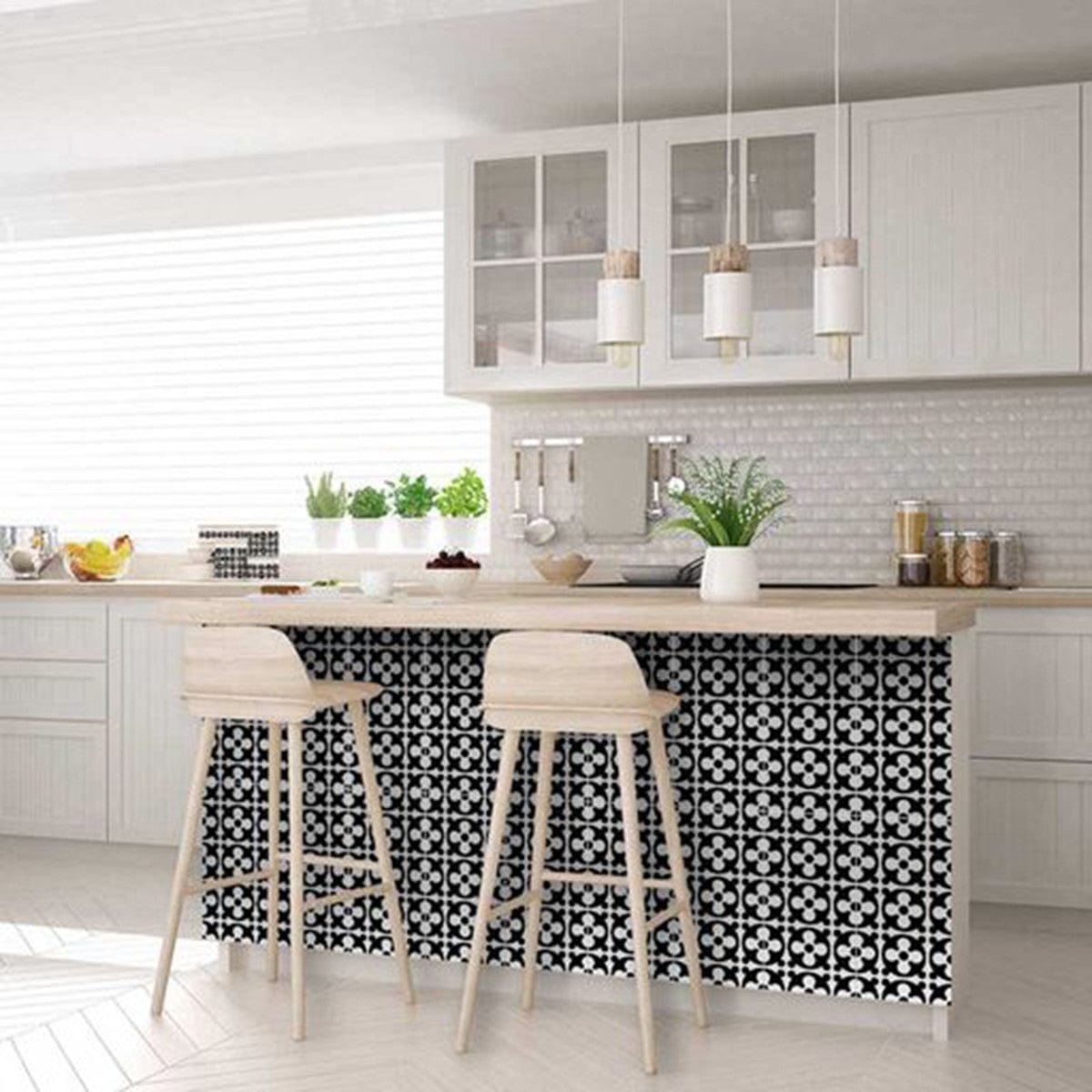 6" X 6" Black and White Medeci Peel and Stick Removable Tiles - Homeroots