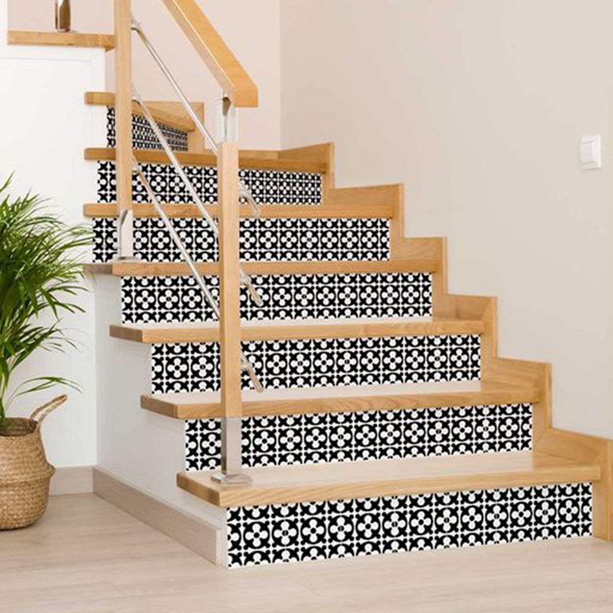 7" X 7" Black and White Medeci Peel and Stick Removable Tiles - Homeroots - Flyclothing LLC