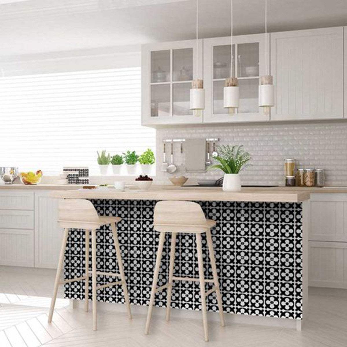 7" X 7" Black and White Medeci Peel and Stick Removable Tiles - Homeroots - Flyclothing LLC