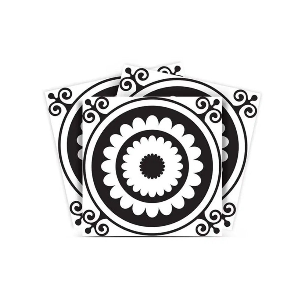 5" X 5" Black and White Posy Peel and Stick Removable Tiles - Homeroots