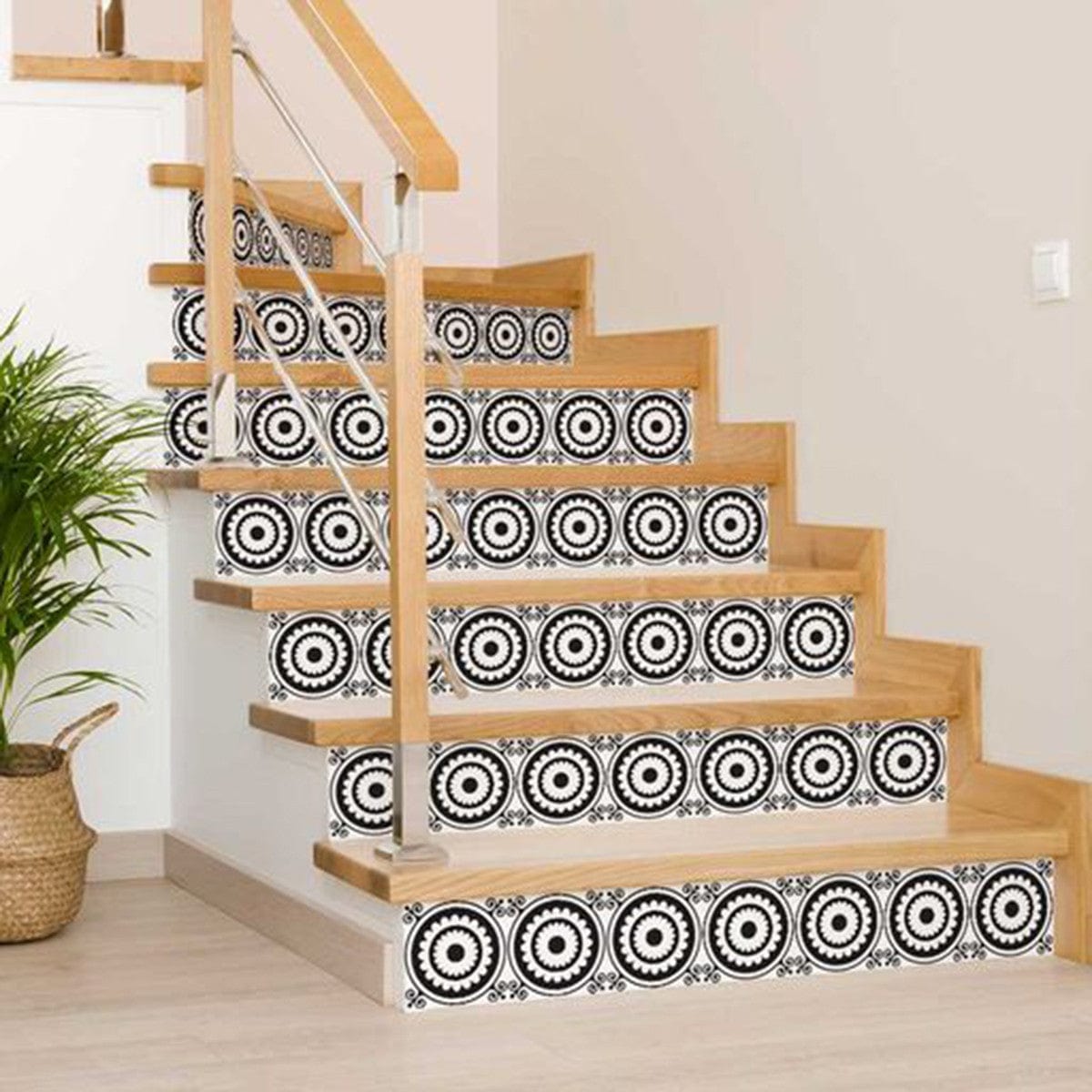 6" X 6" Black and White Posy Peel and Stick Removable Tiles - Homeroots - Flyclothing LLC