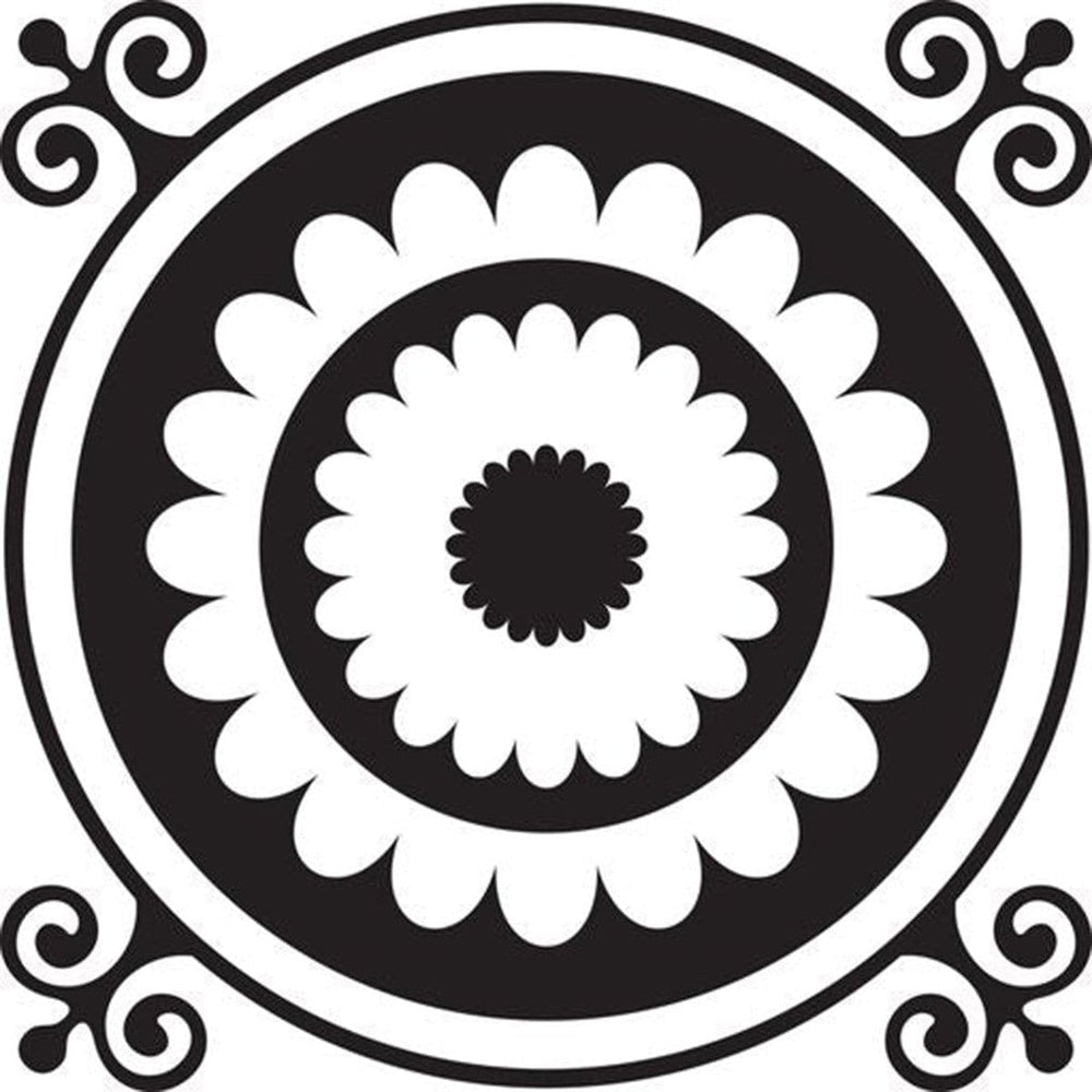 6" X 6" Black and White Posy Peel and Stick Removable Tiles - Homeroots