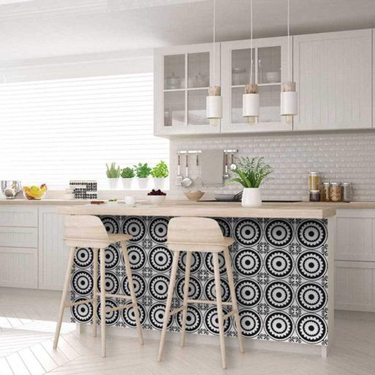 6" X 6" Black and White Posy Peel and Stick Removable Tiles - Homeroots - Flyclothing LLC