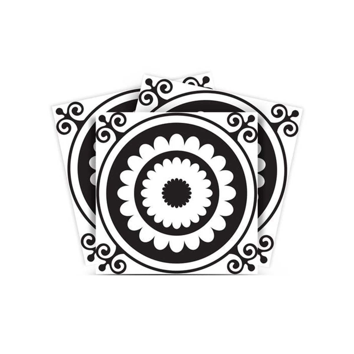 6" X 6" Black and White Posy Peel and Stick Removable Tiles - Homeroots - Flyclothing LLC