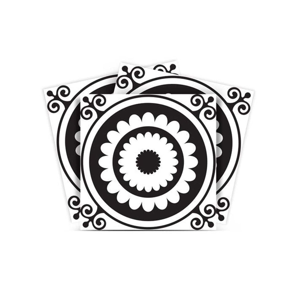 6" X 6" Black and White Posy Peel and Stick Removable Tiles - Homeroots