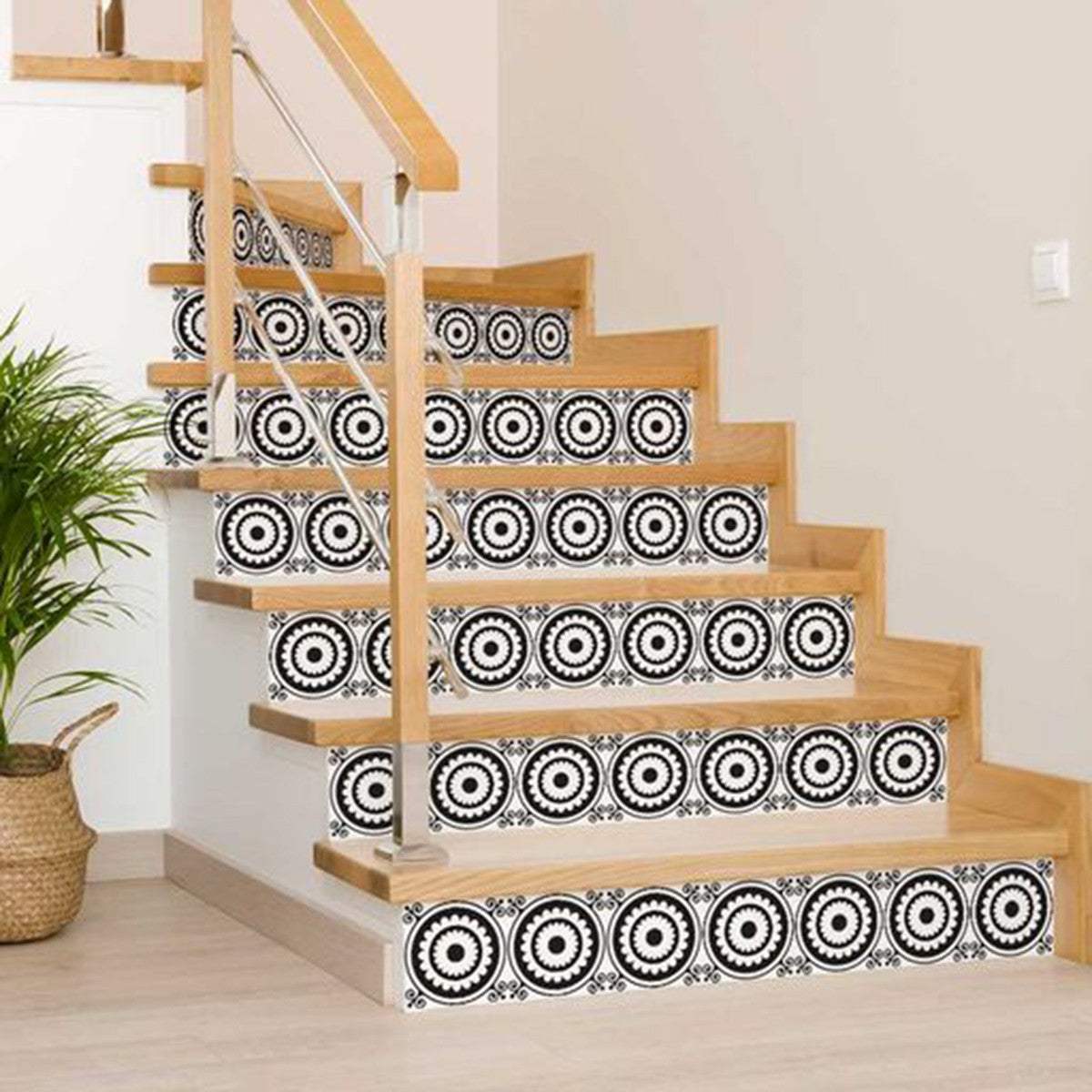 7" X 7" Black and White Posy Peel and Stick Removable Tiles - Homeroots - Flyclothing LLC
