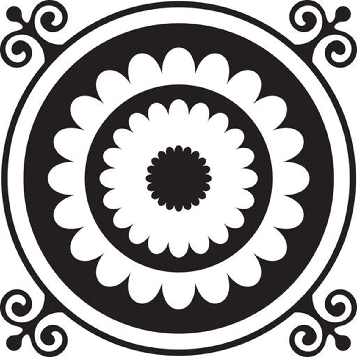 7" X 7" Black and White Posy Peel and Stick Removable Tiles - Homeroots