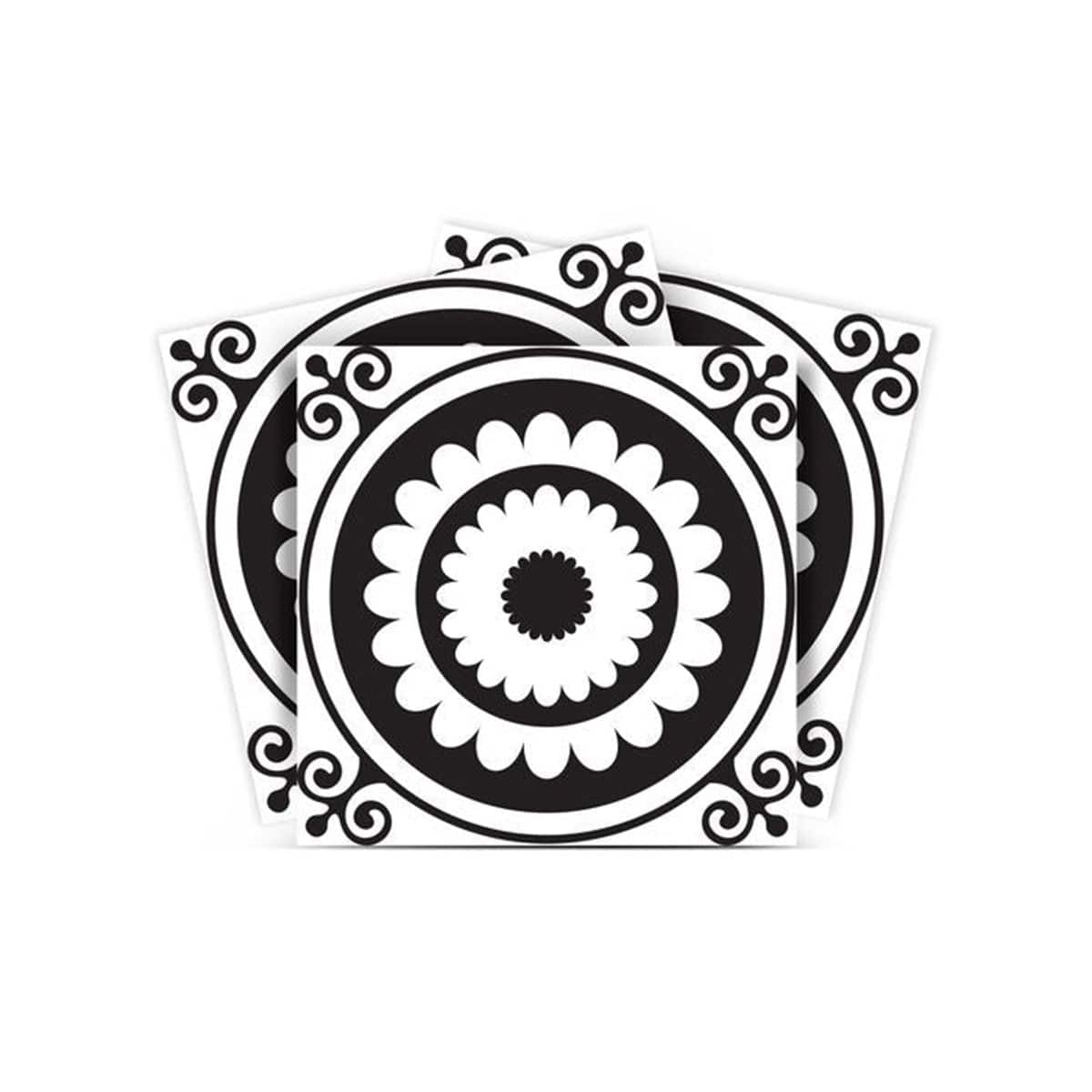 8" X 8" Black and White Posy Peel and Stick Removable Tiles - Homeroots - Flyclothing LLC