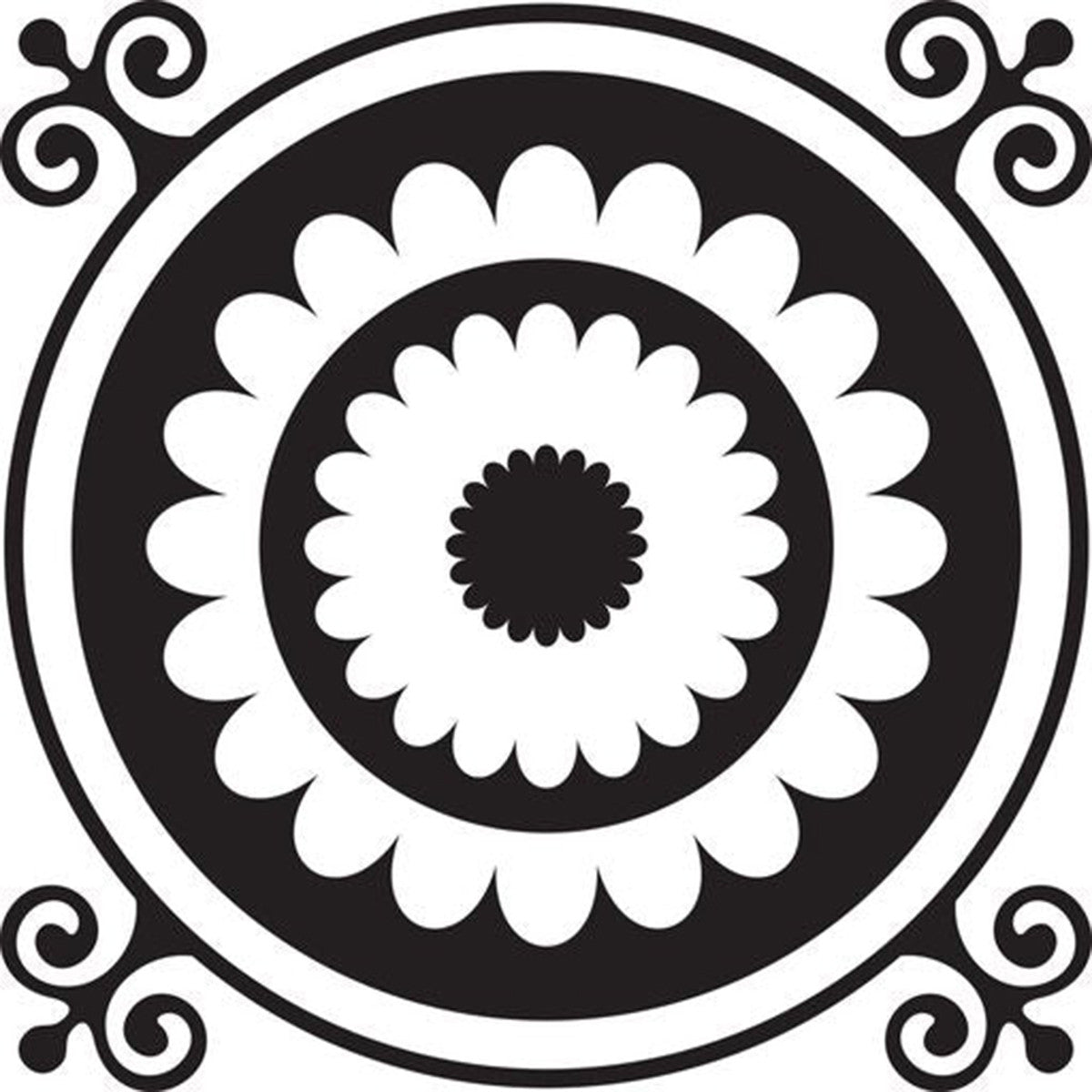 8" X 8" Black and White Posy Peel and Stick Removable Tiles