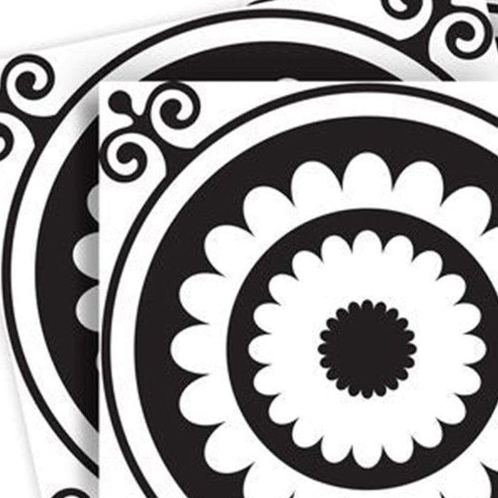 8" X 8" Black and White Posy Peel and Stick Removable Tiles - Homeroots