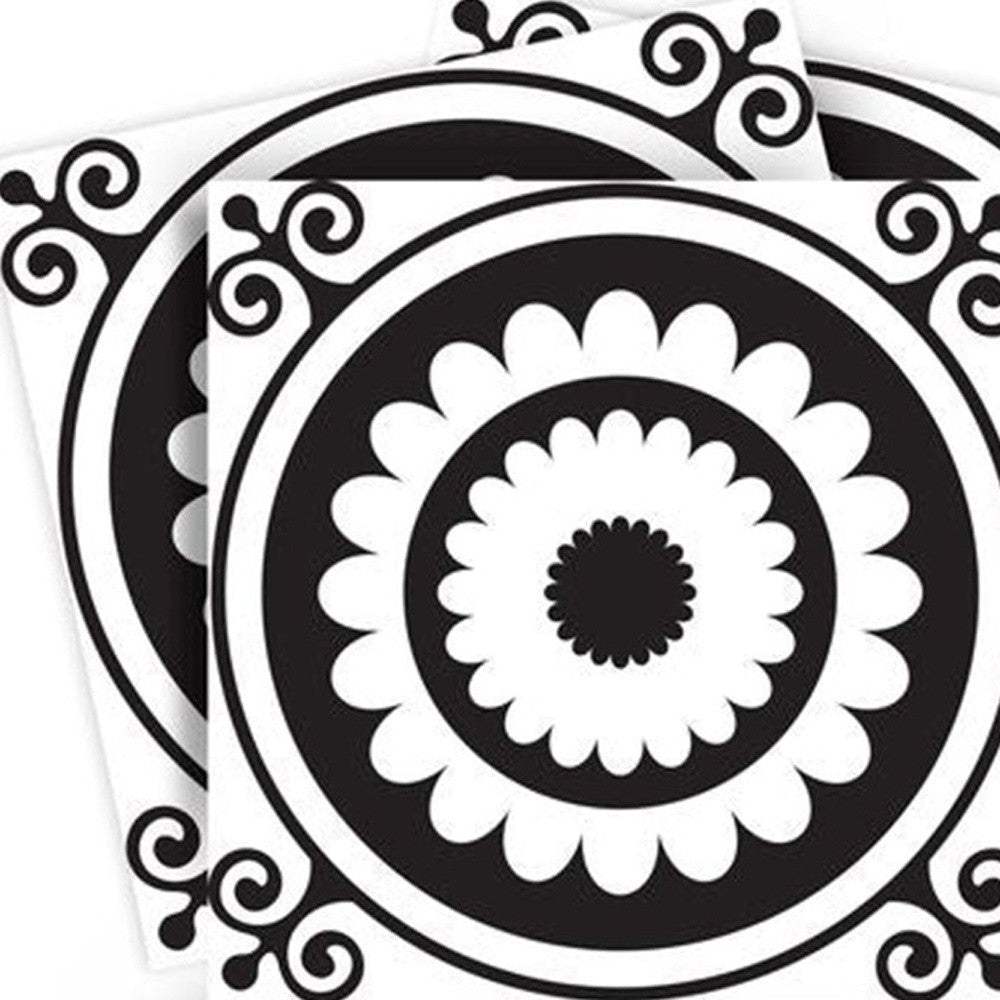 8" X 8" Black and White Posy Peel and Stick Removable Tiles - Homeroots - Flyclothing LLC