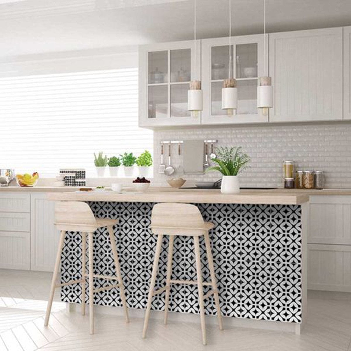 5" X 5" Black and White Pinna Peel and Stick Removable Tiles - Homeroots - Flyclothing LLC