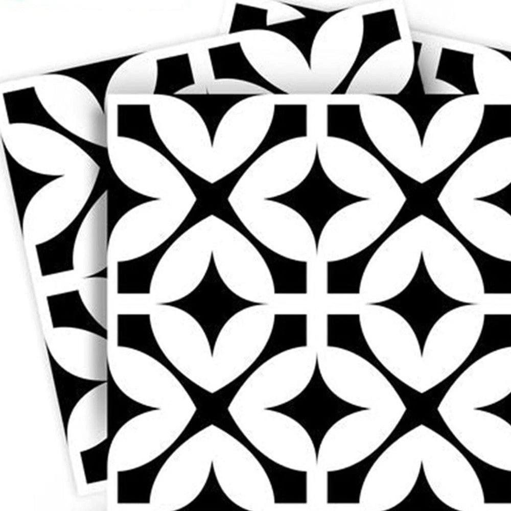 5" X 5" Black and White Pinna Peel and Stick Removable Tiles - Homeroots