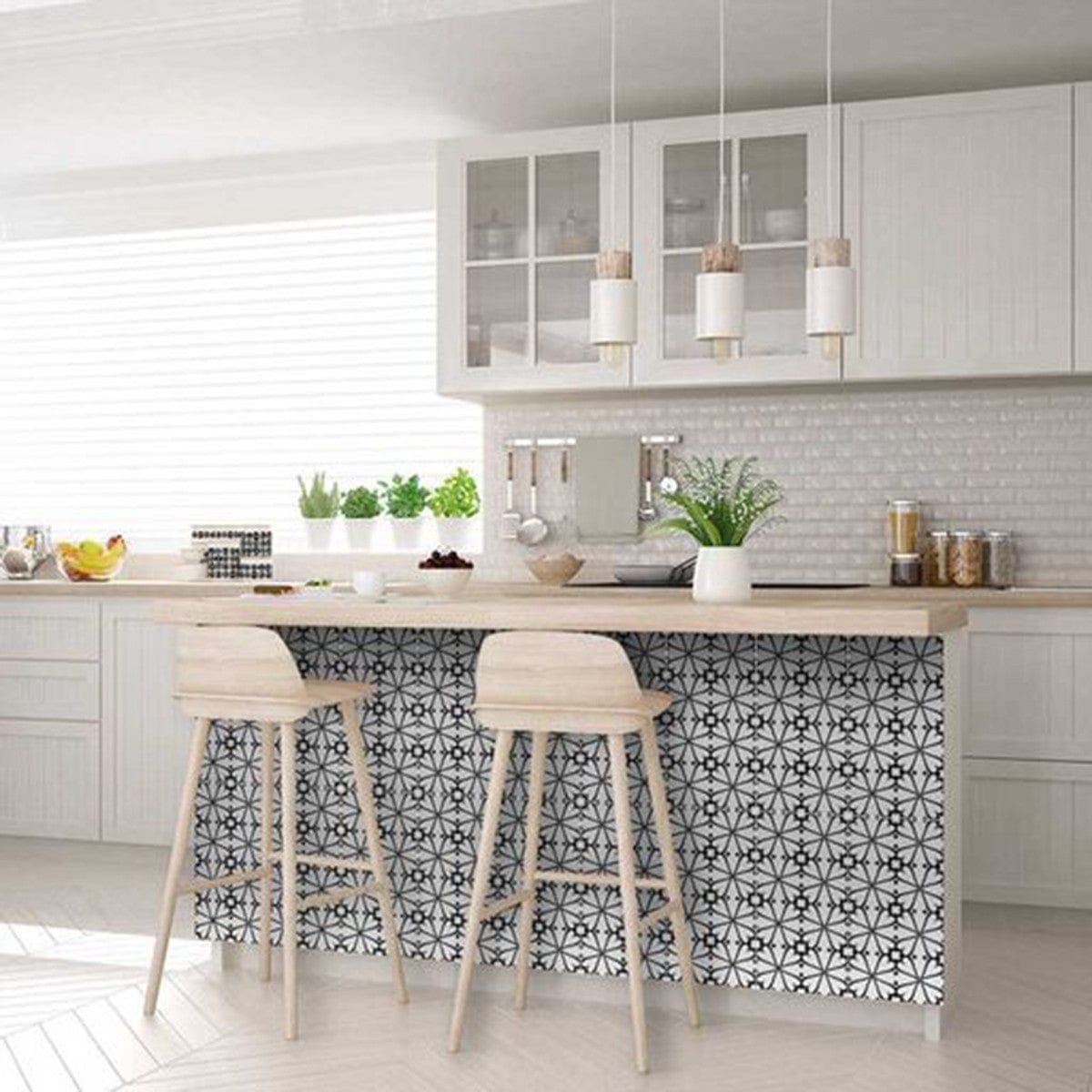 6" X 6" Black and White Clove Peel and Stick Removable Tiles - Homeroots