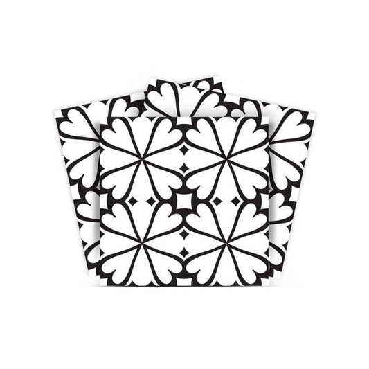 6" X 6" Black and White Clove Peel and Stick Removable Tiles - Homeroots