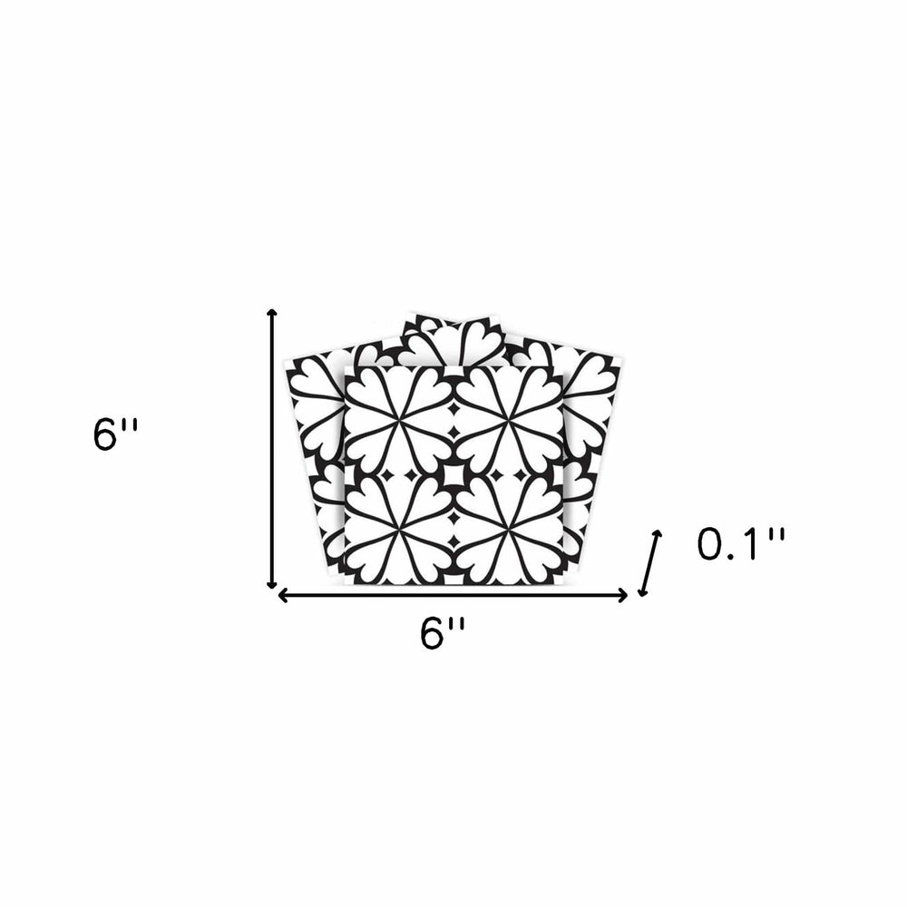 6" X 6" Black and White Clove Peel and Stick Removable Tiles - Homeroots