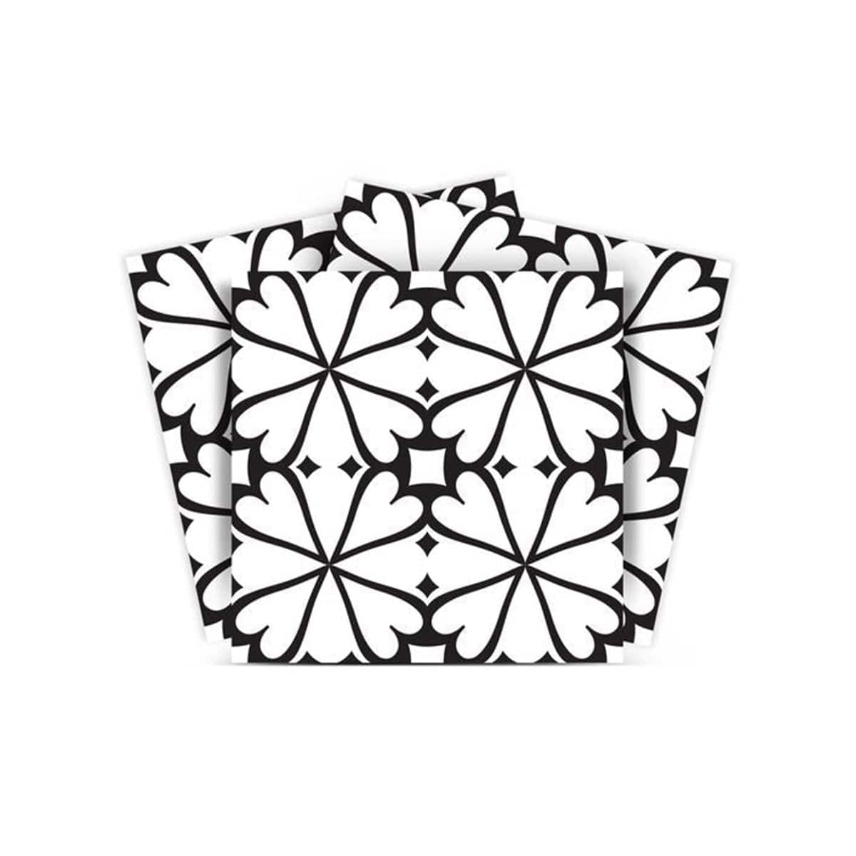 7" X 7" Black and White Clove Peel and Stick Removable Tiles - Homeroots