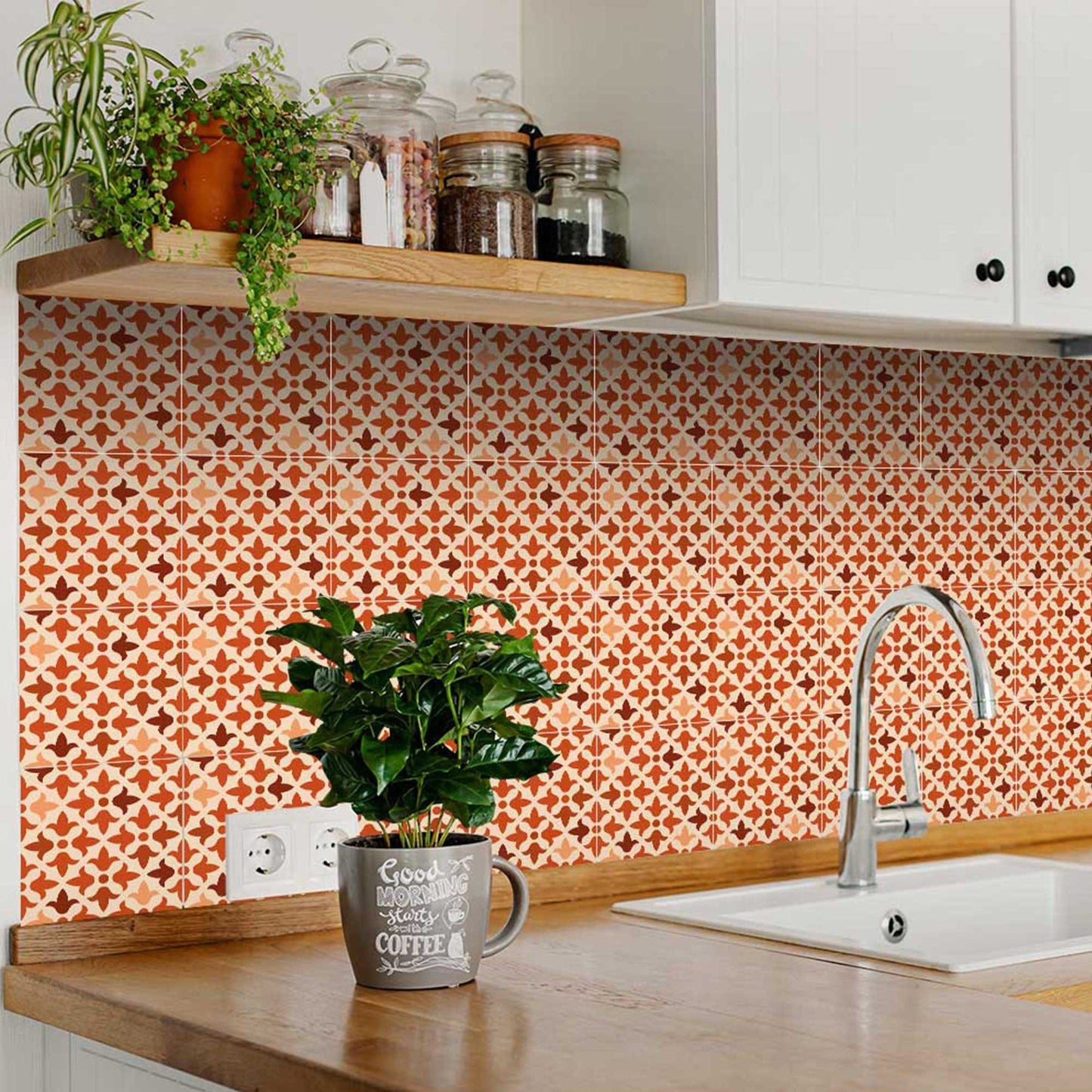 6" X 6" Terra Cotta Tango Peel and Stick Tiles - Homeroots - Flyclothing LLC