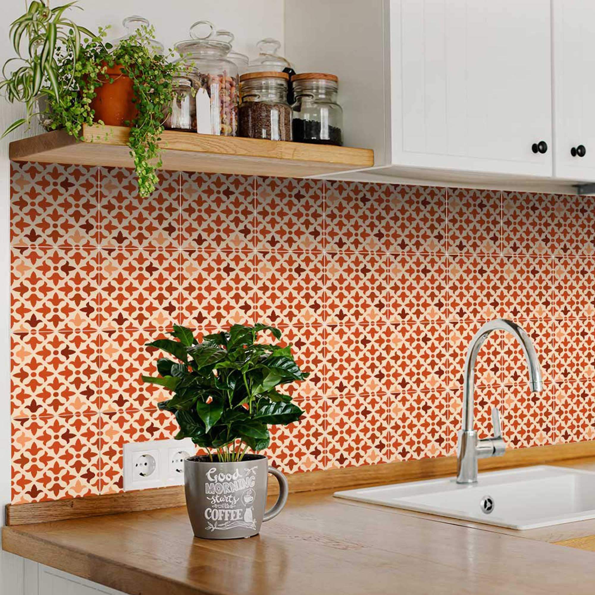 7" X 7" Terra Cotta Tango Peel and Stick Tiles - Homeroots - Flyclothing LLC