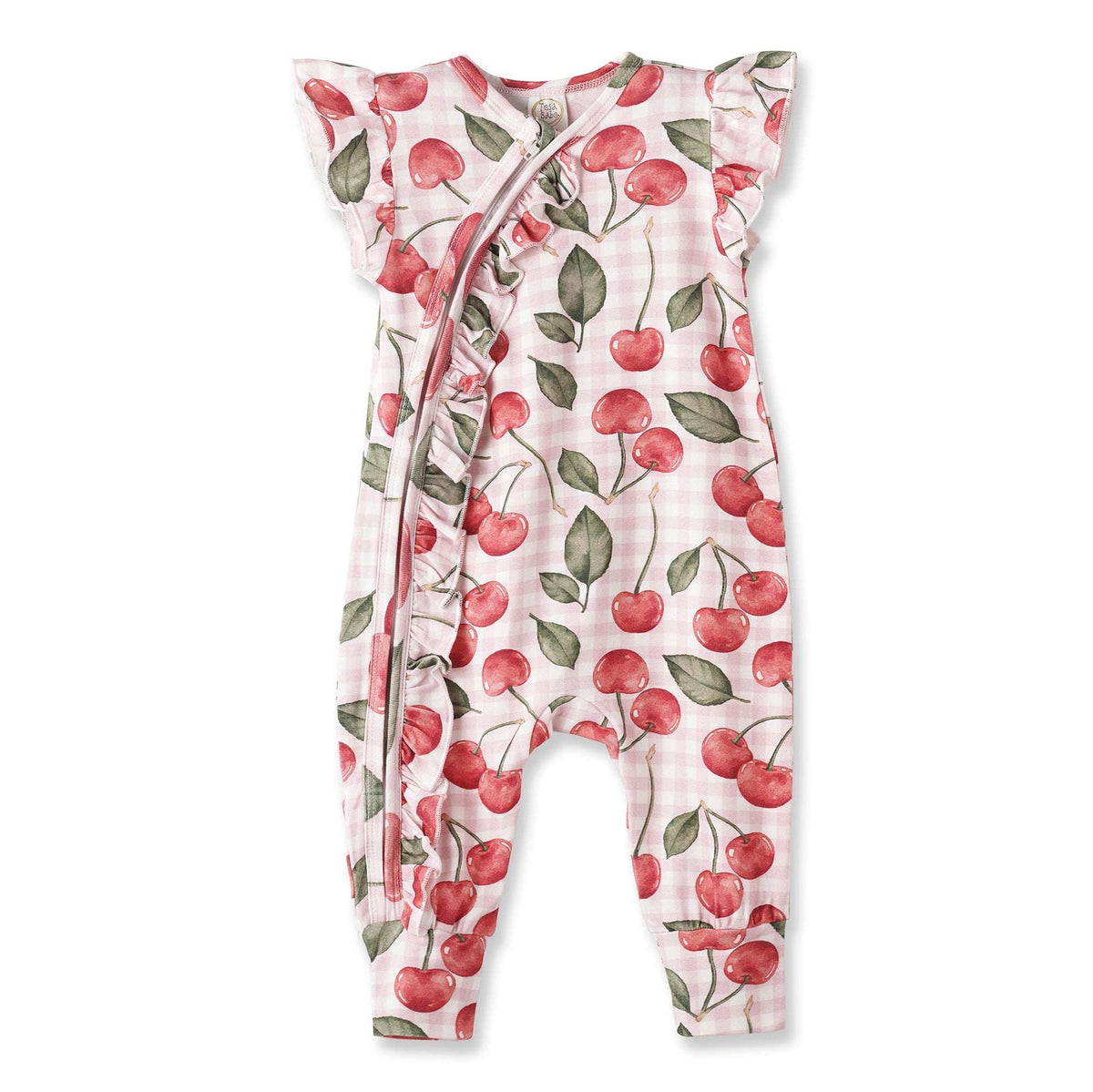 Cherry Picnic Baby Girl Romper – Soft Bamboo Zipper - Tesa Babe - Flyclothing LLC