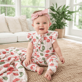 Cherry Picnic Baby Girl Romper – Soft Bamboo Zipper - Tesa Babe - Flyclothing LLC
