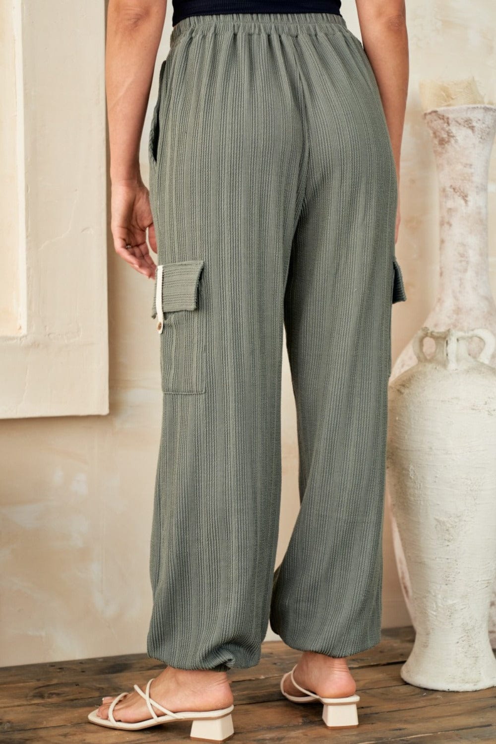 Hailey & Co Textured Rib Cargo Pants - Trendsi