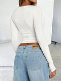 Solid Color Round Neck Long Sleeve T-Shirt - Trendsi